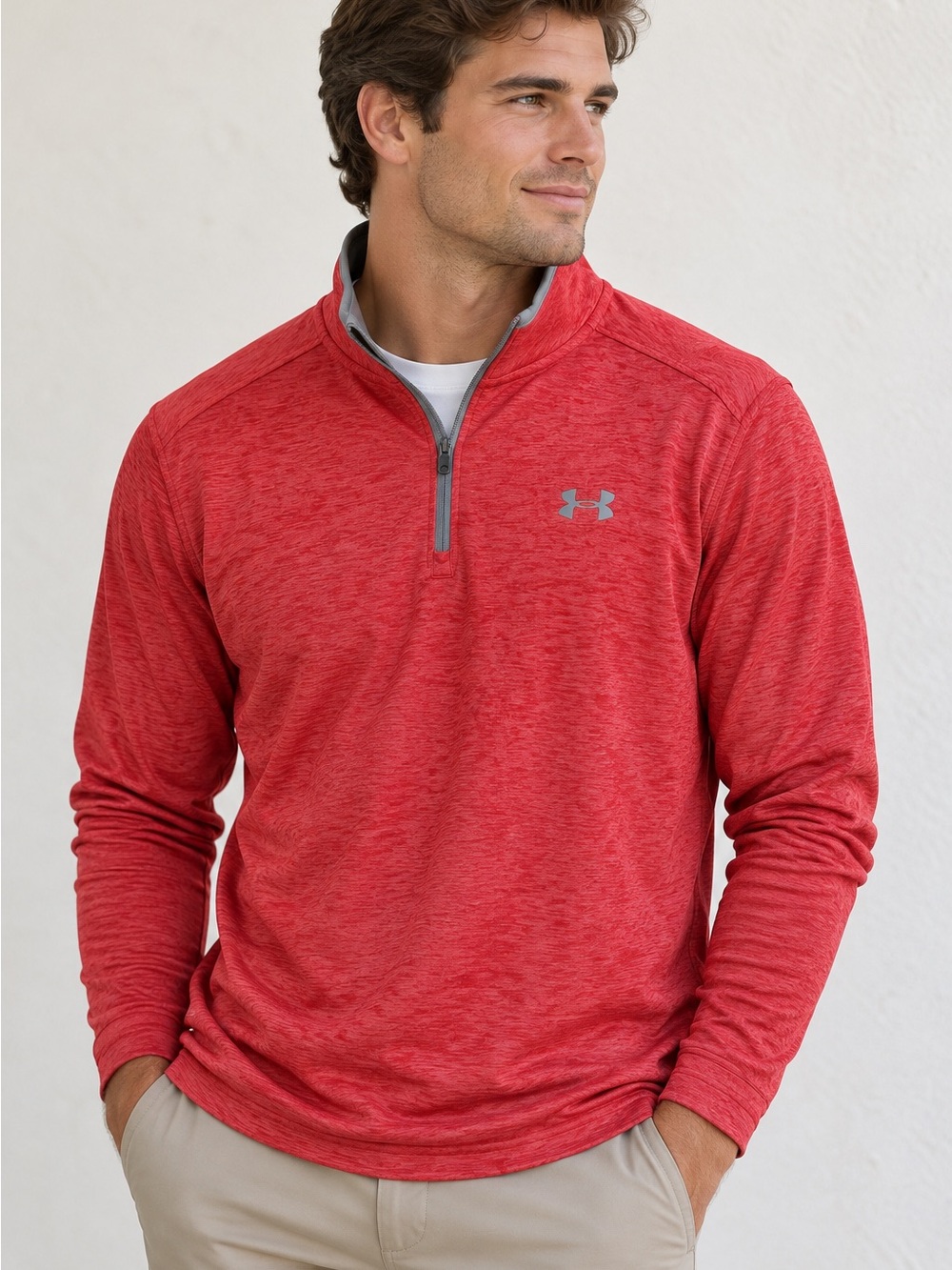 Under Armour Men’s Playoff 2.0 1/4 Zip Pullover Red Gray Size M NW